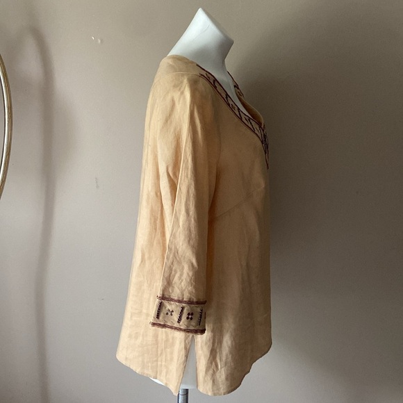 Sara Isabella Women’s Tan Beaded 100% Irish Linen Tunic Size 14 Plus Size - Picture 4 of 7